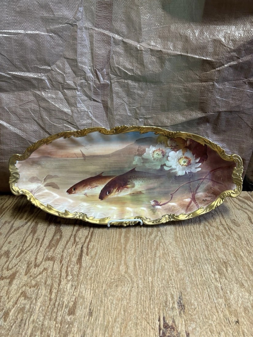11 Pc Limoges Artist Signed Fish Set - 2