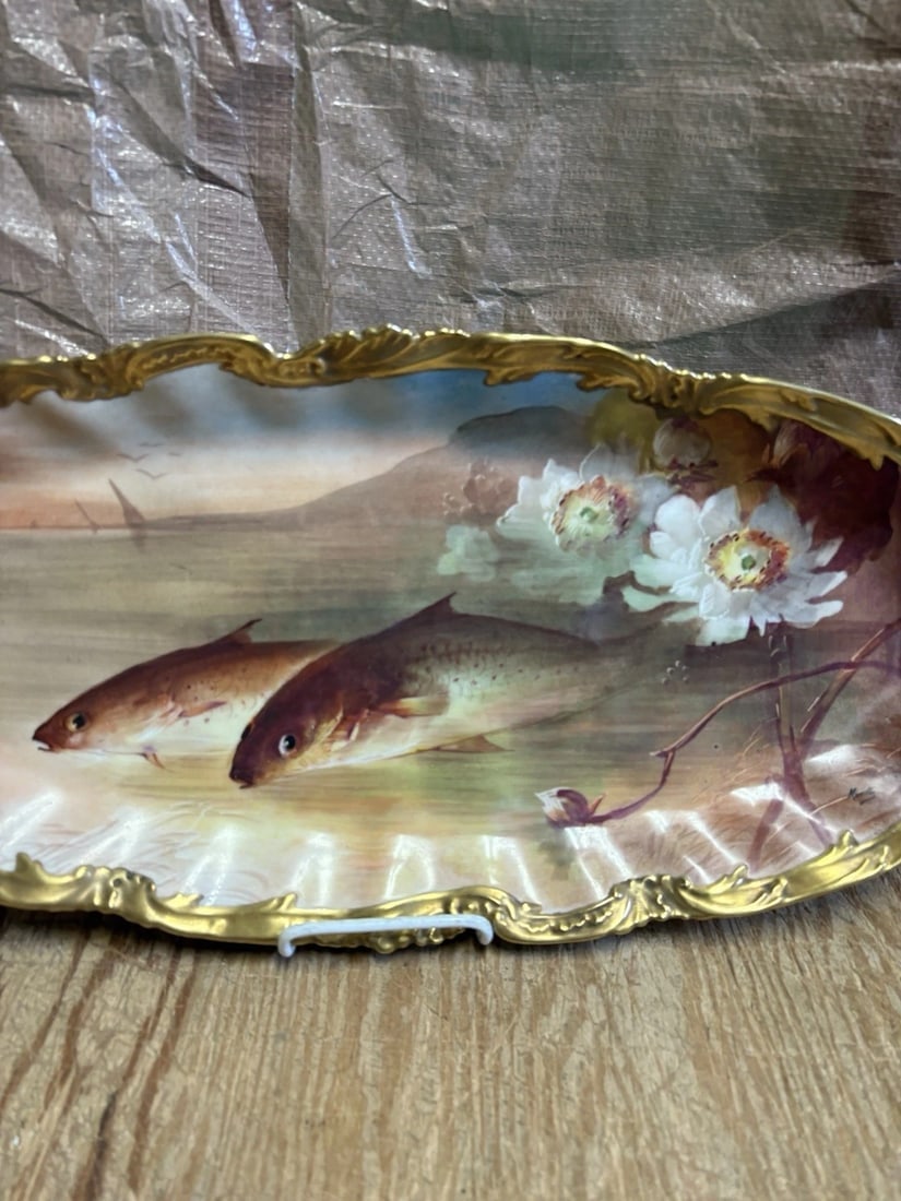 11 Pc Limoges Artist Signed Fish Set - 3