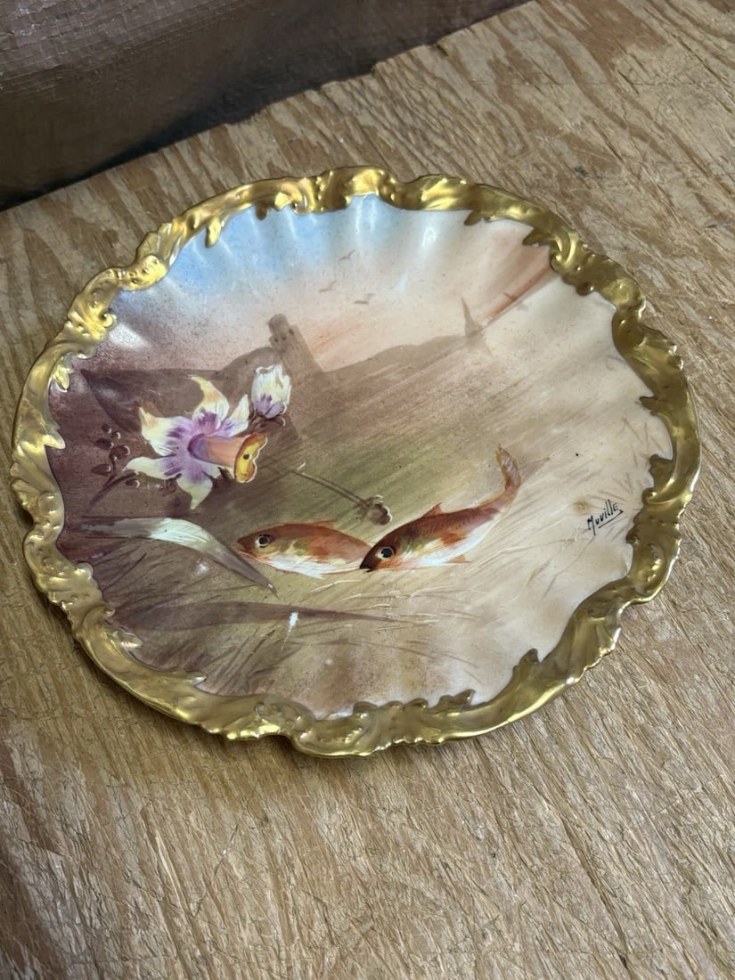 11 Pc Limoges Artist Signed Fish Set - 7