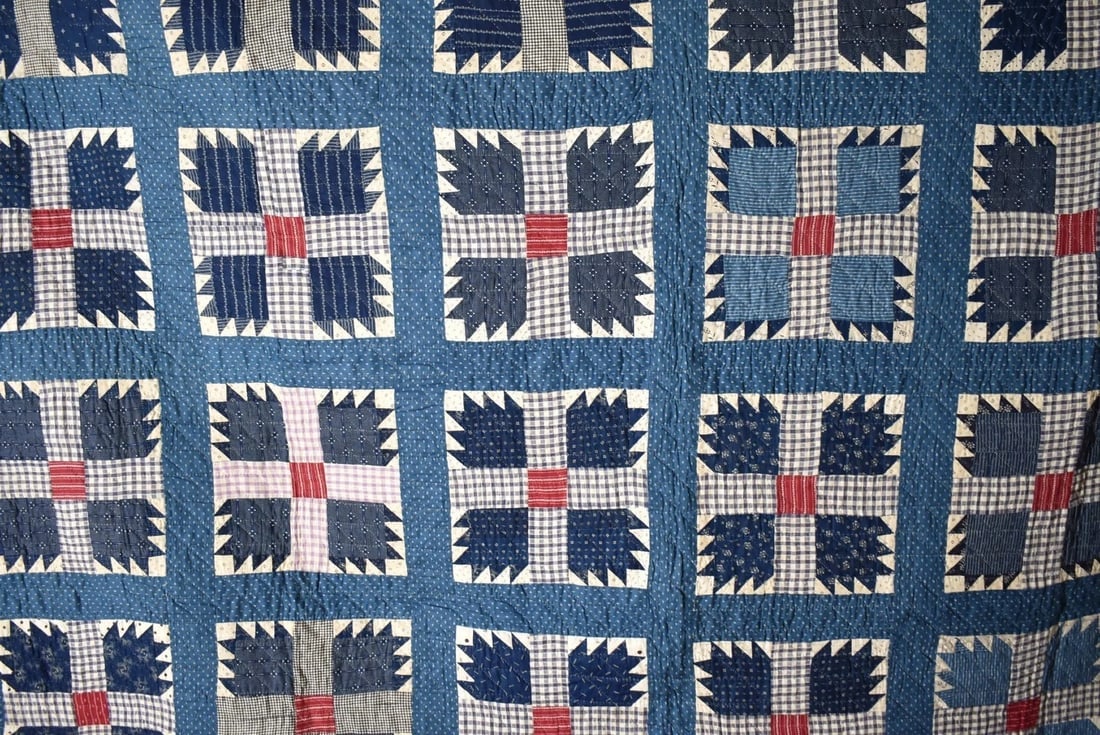 1890's Red, White & Blue Bear Paw Quilt - 2