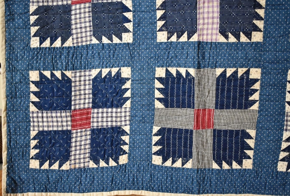 1890's Red, White & Blue Bear Paw Quilt - 7