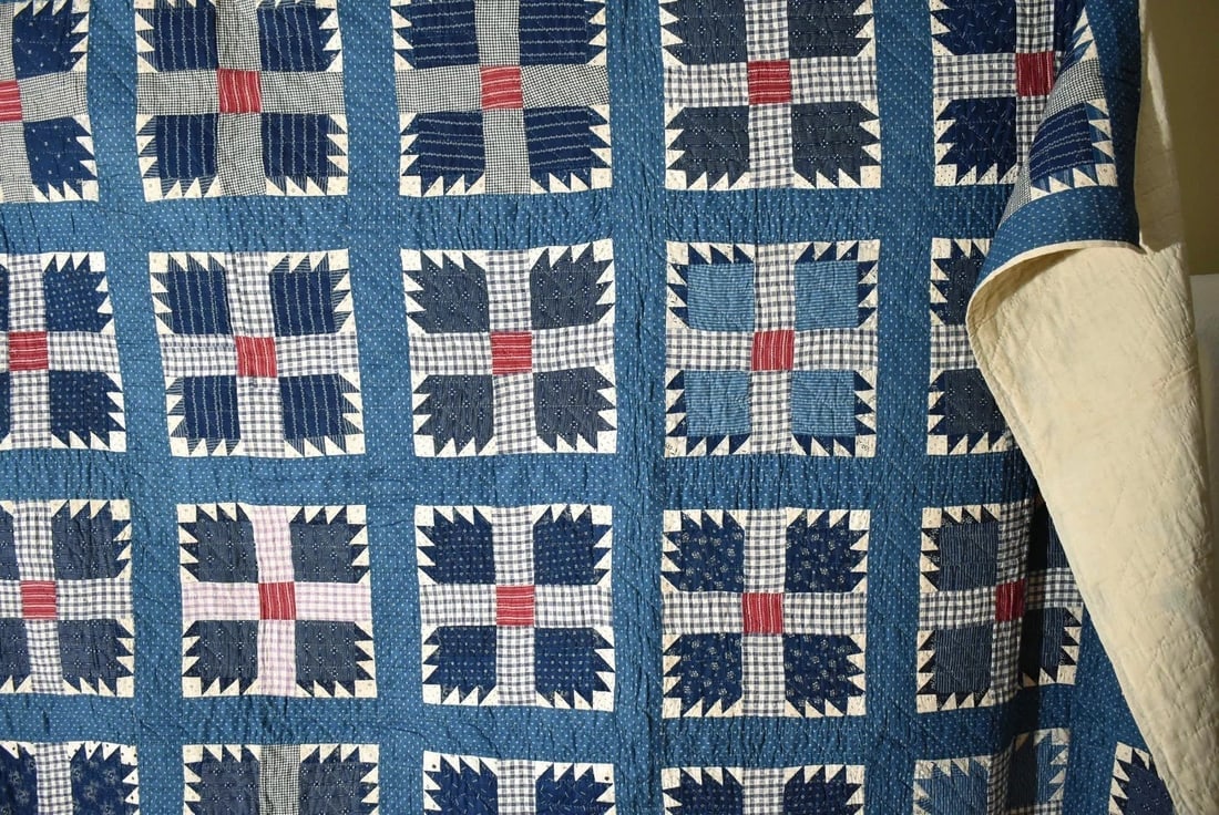 1890's Red, White & Blue Bear Paw Quilt - 9