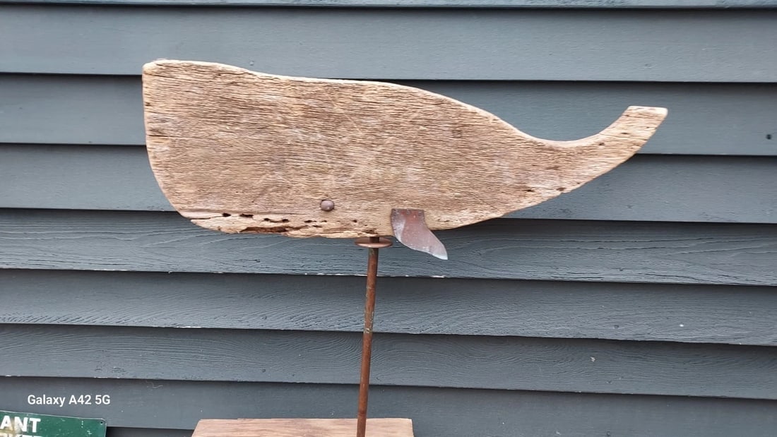 19th Century Whale Weathervane Copper Wood 30" New England - 7