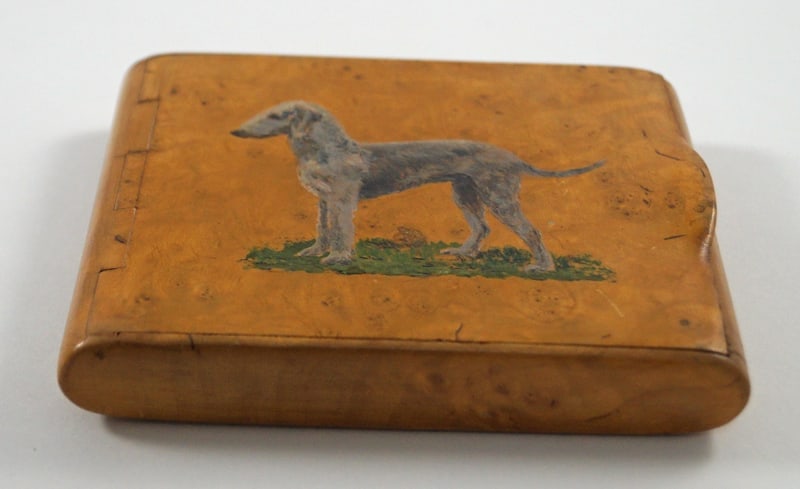 Antique Bedlington Terrier Dog Burl Wood Box - 2