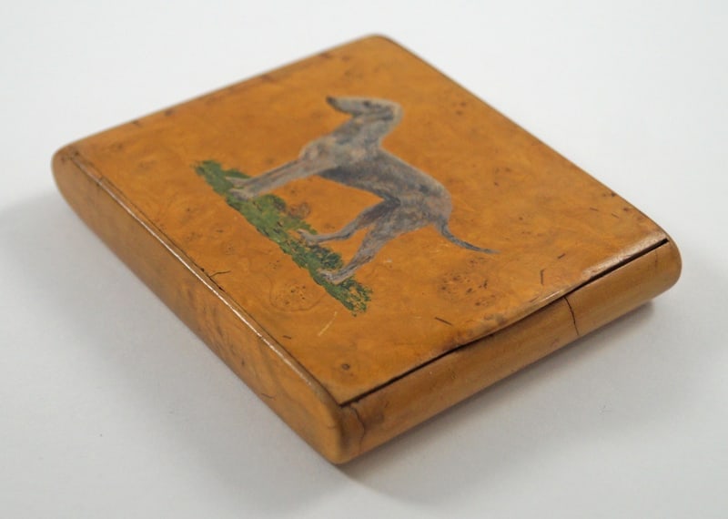 Antique Bedlington Terrier Dog Burl Wood Box - 3