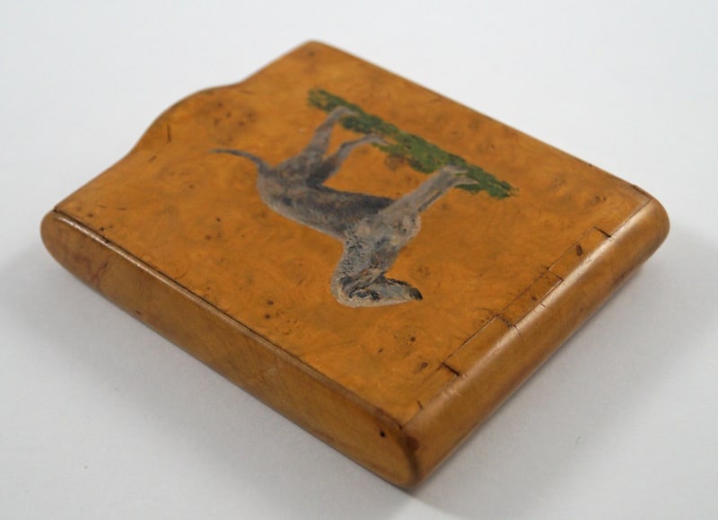 Antique Bedlington Terrier Dog Burl Wood Box - 4