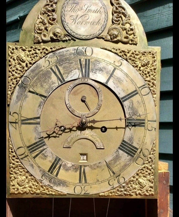 19th Century Grandfather Clock Thomas Smith Norwich WORKS ONLY - 2