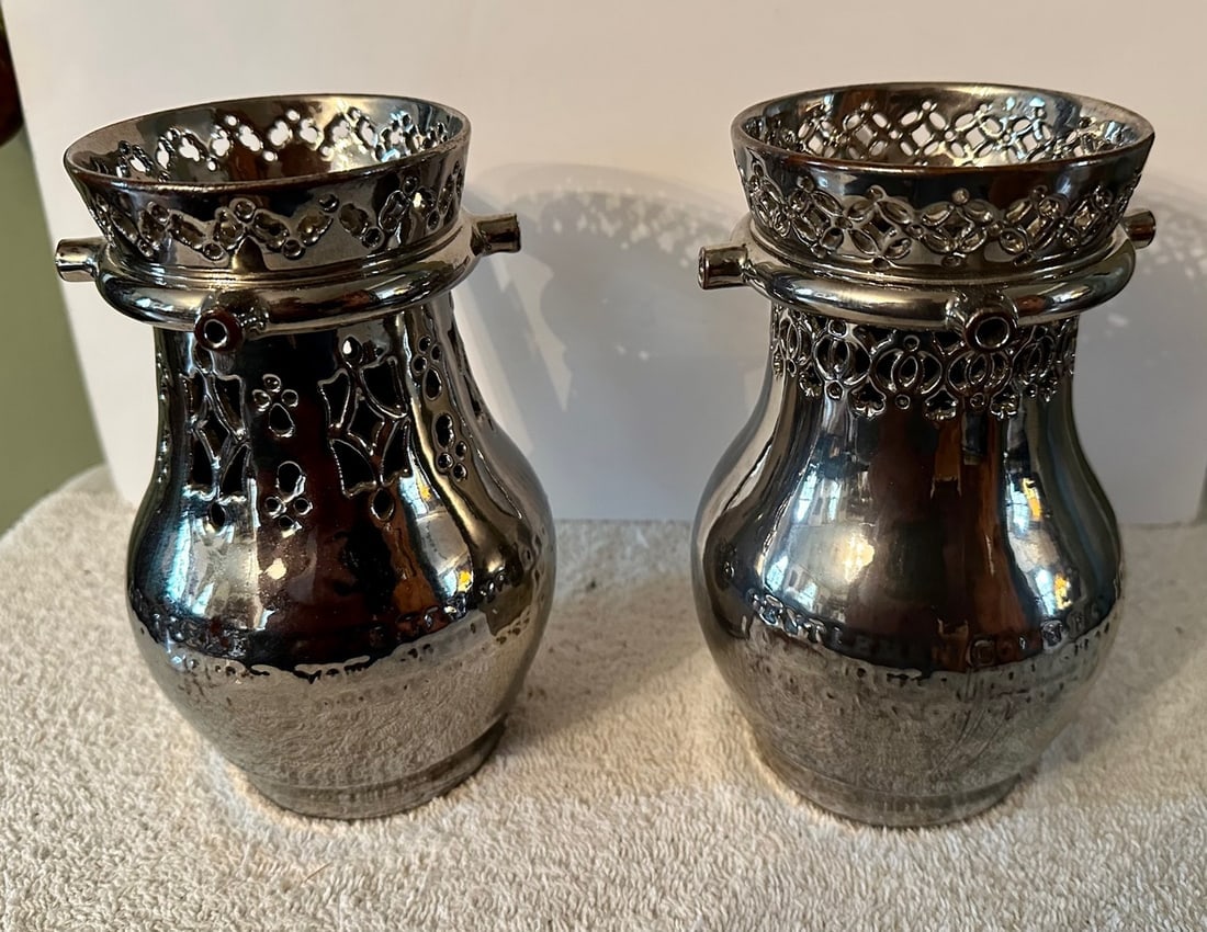 2 Leeds Silver Luster Puzzle Jugs, Late 19th C - 4