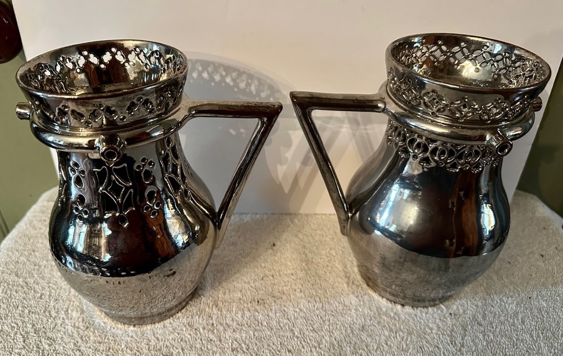 2 Leeds Silver Luster Puzzle Jugs, Late 19th C - 5