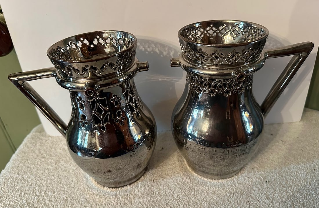 2 Leeds Silver Luster Puzzle Jugs, Late 19th C - 6