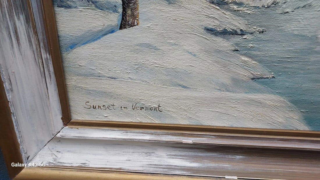 oil painting Sunset In Vermont 1958 Anne Larsen Great Colors Winter Scene - 3