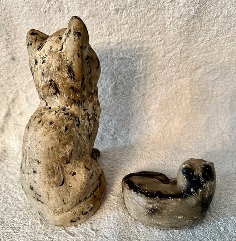 2 Chalkware Cats: 1 Sitting; 1 Resting - 10