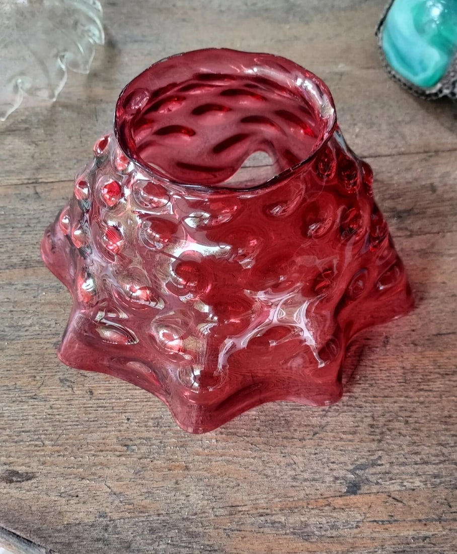 Rare Red coin dot Oil gas lamp shade - 2