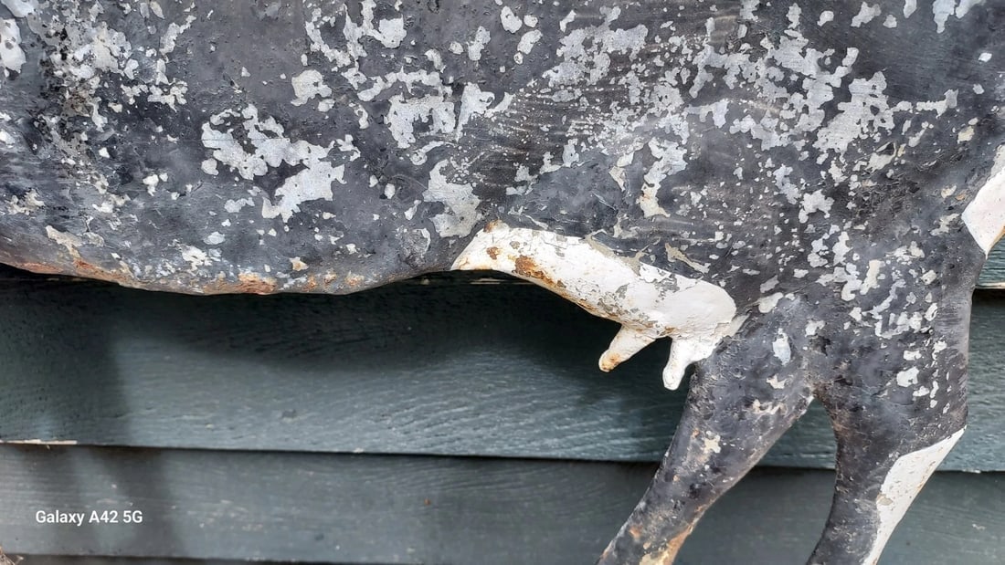 Antique weathervane zinc American Dairy Cow Bull 1920 handmade folk art - 5