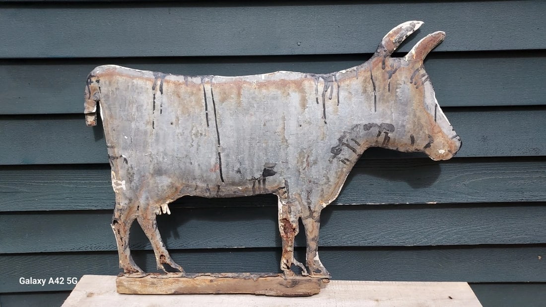 Antique weathervane zinc American Dairy Cow Bull 1920 handmade folk art - 6