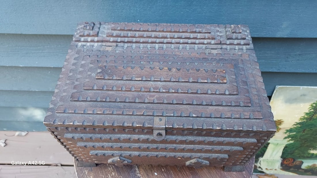 Folk Art Tramp Art Box Huge - 3