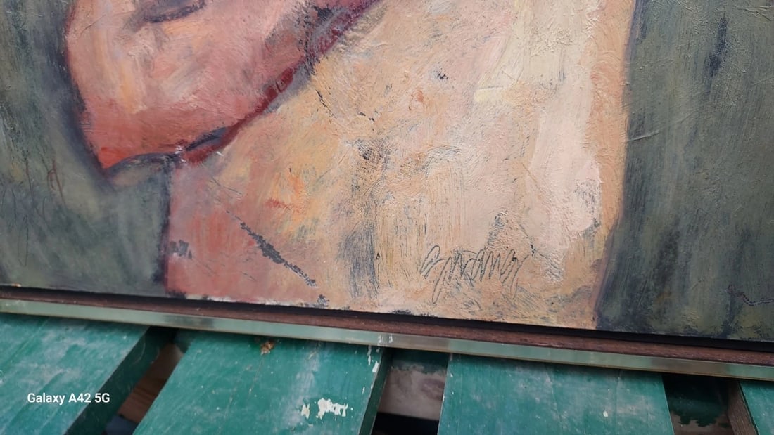 Oil painting SWANK concentration Camp WWII NYC - 2