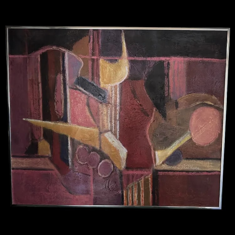 Vintage Mid century original expressionist Pastel: Original mid-century pastel drawing featuring an expressionist style and energetic color use. Shipping:Domestic: Flat-rate of $50.00 to anywhere within the contiguous U.S.International: Foreign