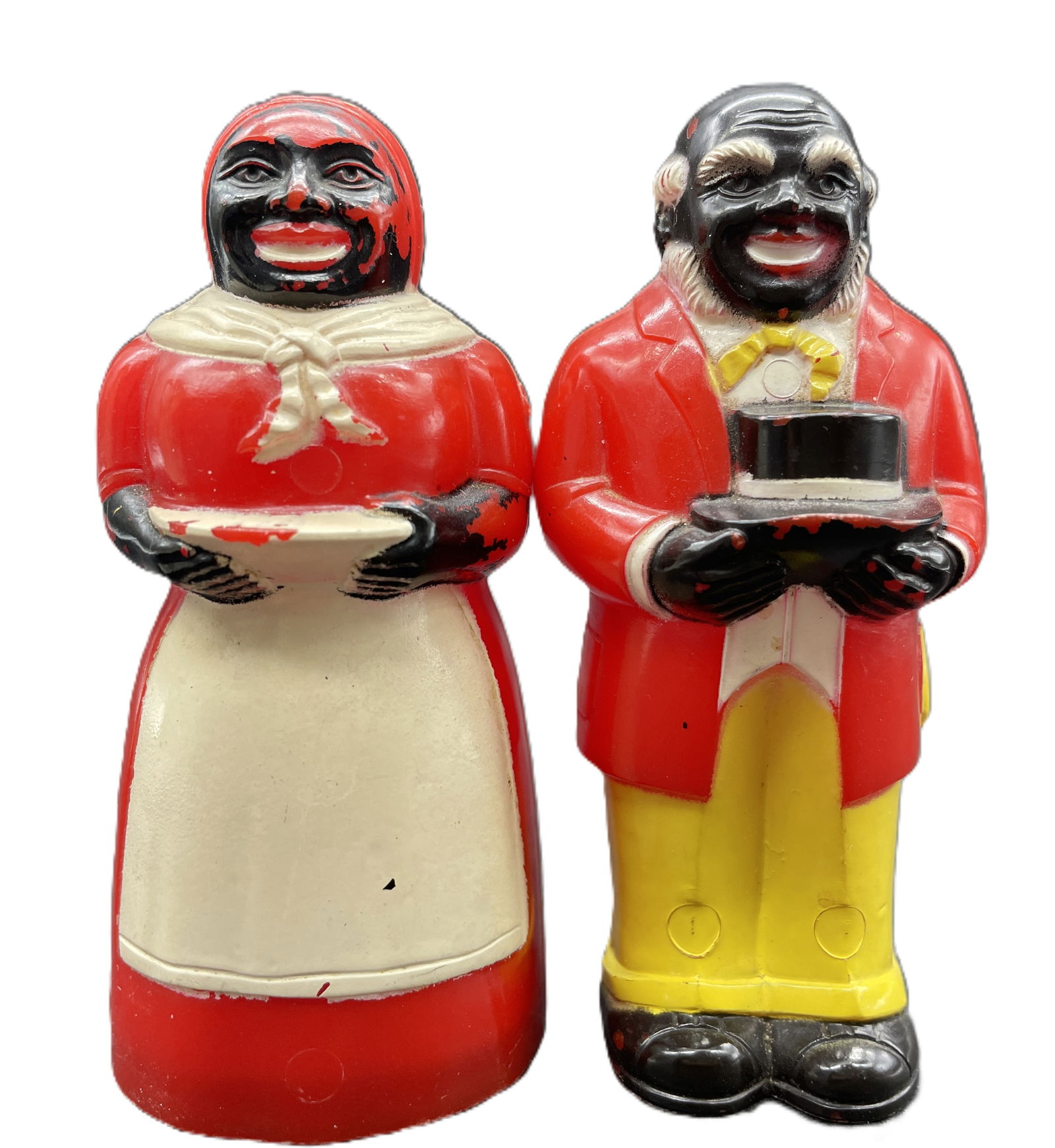 VINTAGE F&F Mold SALT AND PEPPER SHAKERS 3.5": Date/Period: unknownDimension: approx 3.5Material: plasticAdditional Information: VINTAGE F&F Mold SALT AND PEPPER SHAKERS Shipping:Domestic: Flat-rate of $8.00 to anywhere within the contiguous