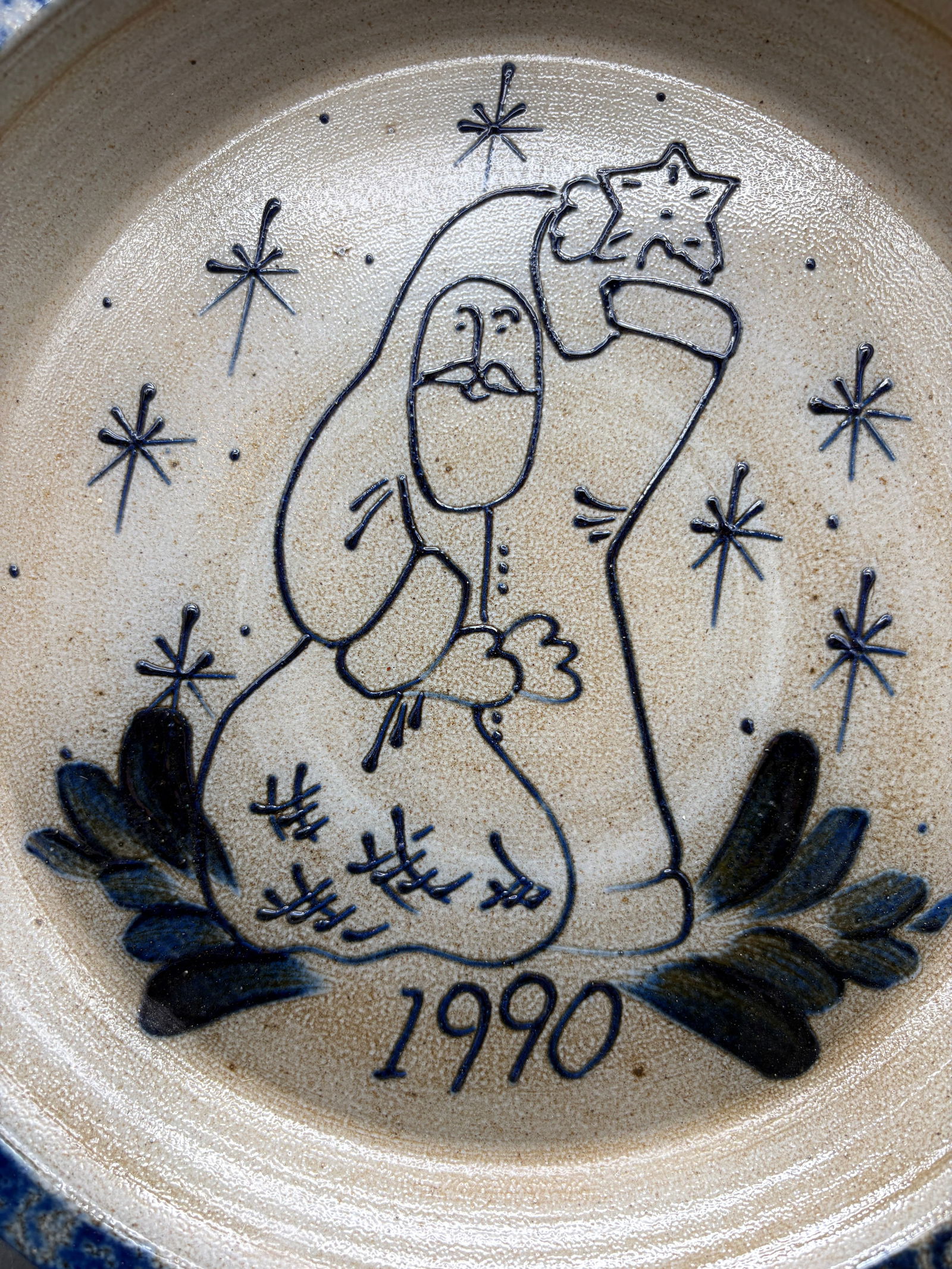 1990 Eldreth Stoneware Pottery Christmas Pie Plate - 2