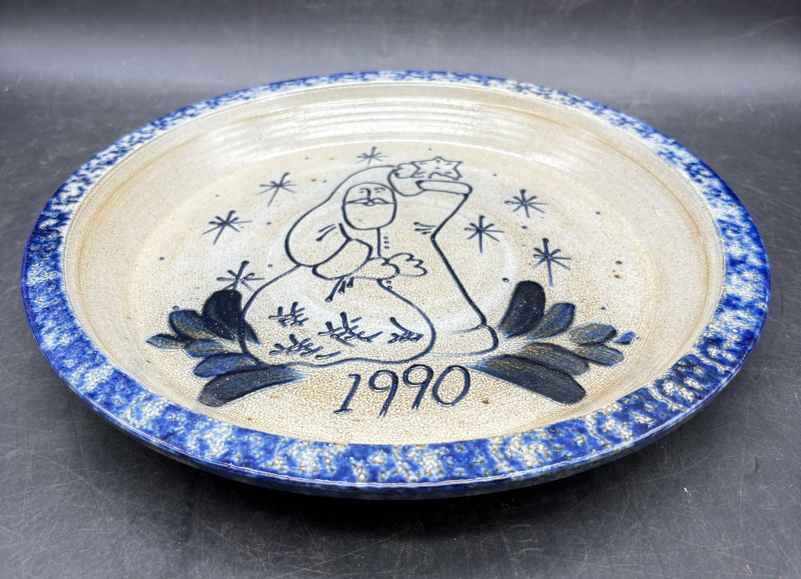 1990 Eldreth Stoneware Pottery Christmas Pie Plate - 5