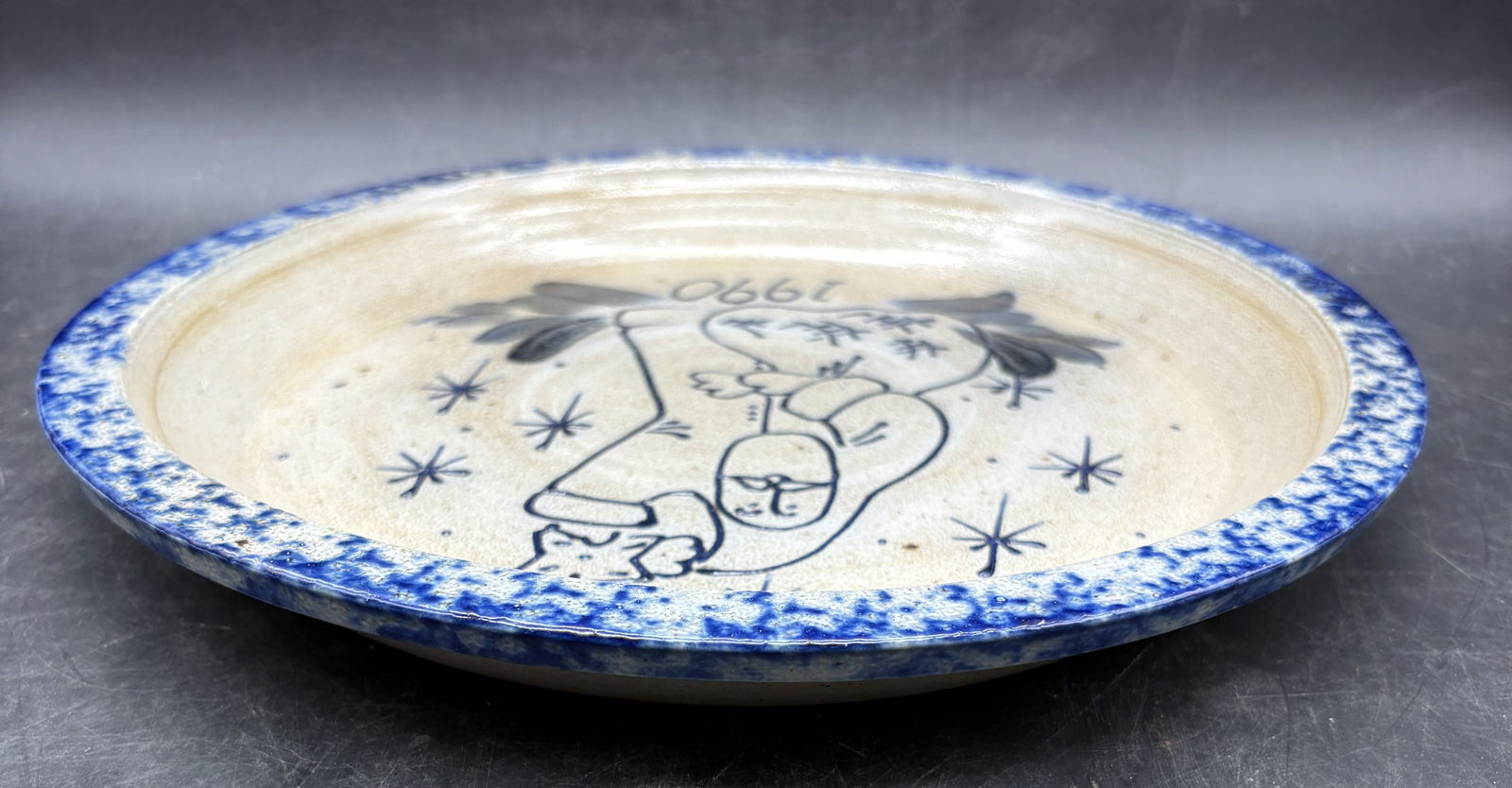 1990 Eldreth Stoneware Pottery Christmas Pie Plate - 7