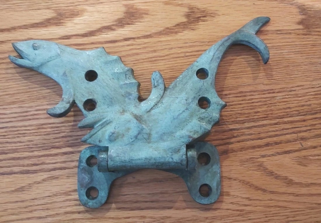 Antique Door hardware Hinge Figural Fish G. Thews Listed Artist 1928 - 2