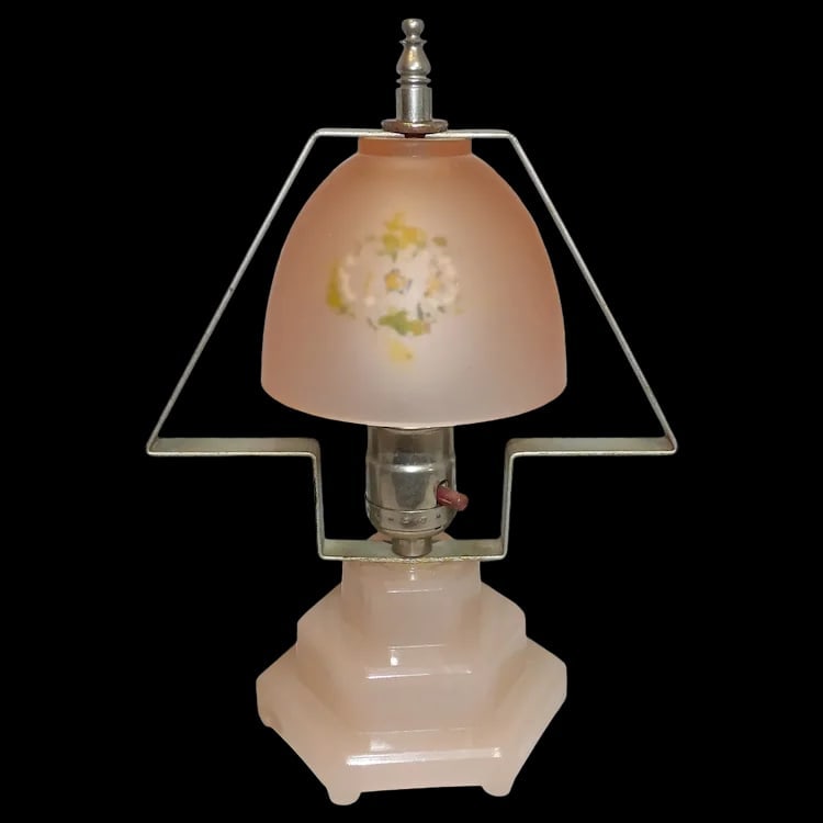 Houzer Pink Satin Glass Hand Painted Vase: Vintage Houzer pink satin glass vase featuring delicate hand-painted floral sprays. Ruffled top rim. Shipping: Domestic: Flat-rate of $18.00 to anywhere within the contiguous U.S. International: Forei
