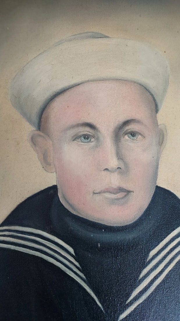 Sailing Ship American Sailor Painting On Canvas WWI Lewis Crosby Naval Aviator - 2