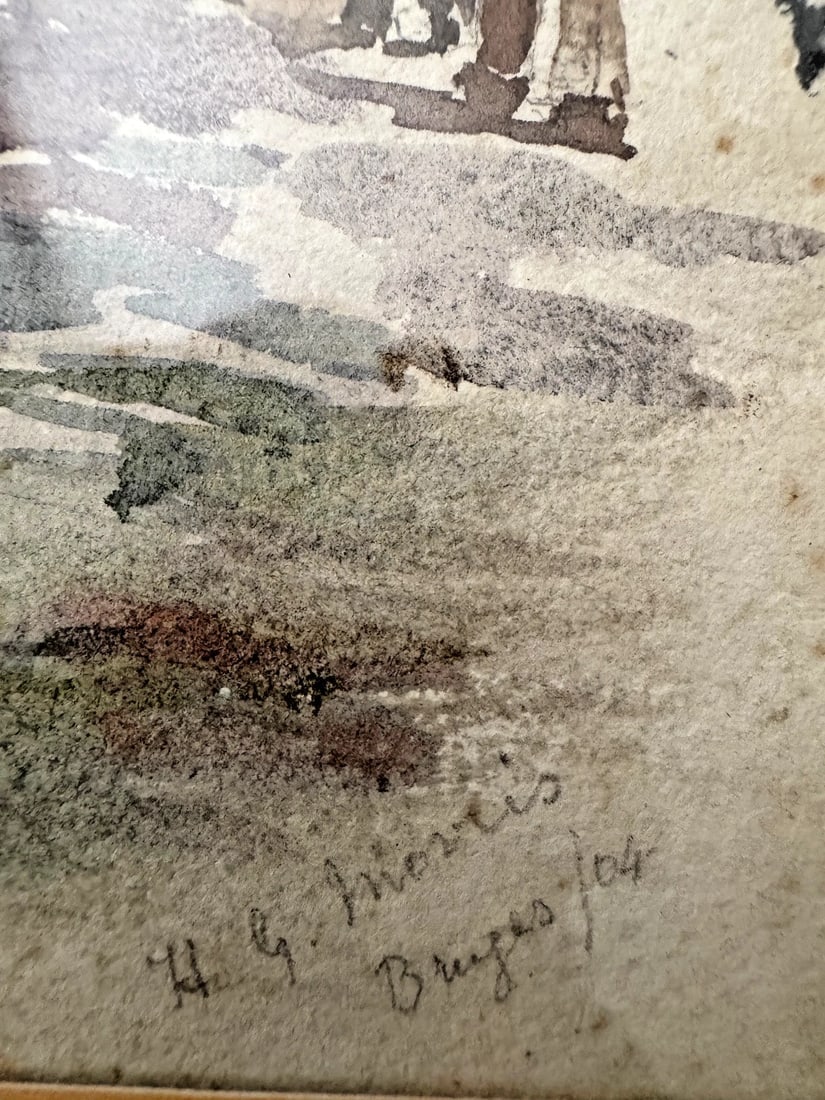 1904 SIGNED ORIGINAL LANDSCAPE Wagon Figures WATERCOLOR PAINTING - 3