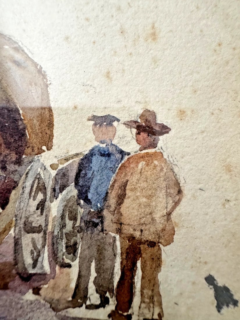 1904 SIGNED ORIGINAL LANDSCAPE Wagon Figures WATERCOLOR PAINTING - 4