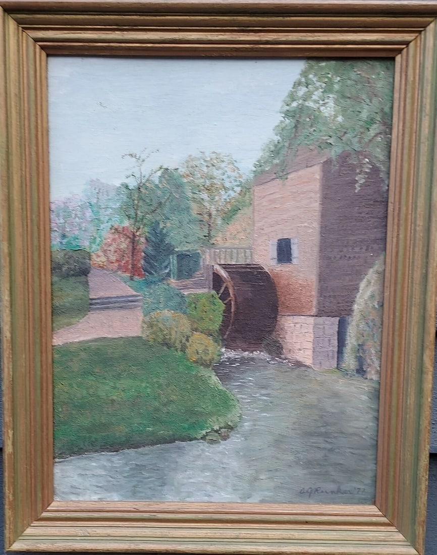 Gristmill oil painting 1950 signed: Great looking piece in very good condition. Very popular scene river scene. Measures 18 x 12" plus beautiful frame Shipping charges include insurance. Shipping:Domestic: Flat-rate of $30.00 to