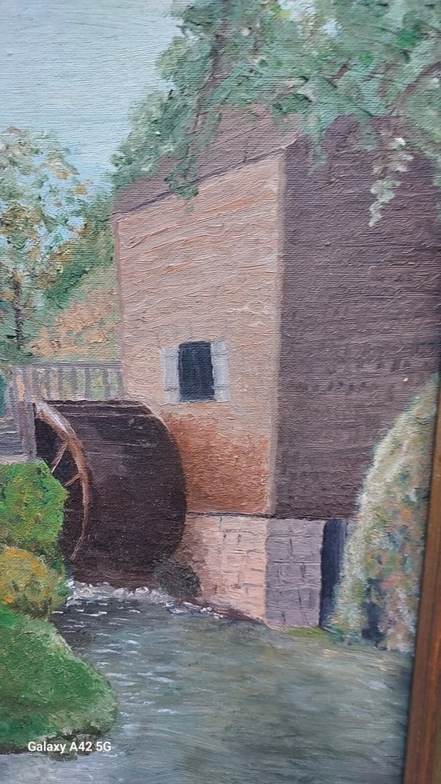 Gristmill oil painting 1950 signed - 4