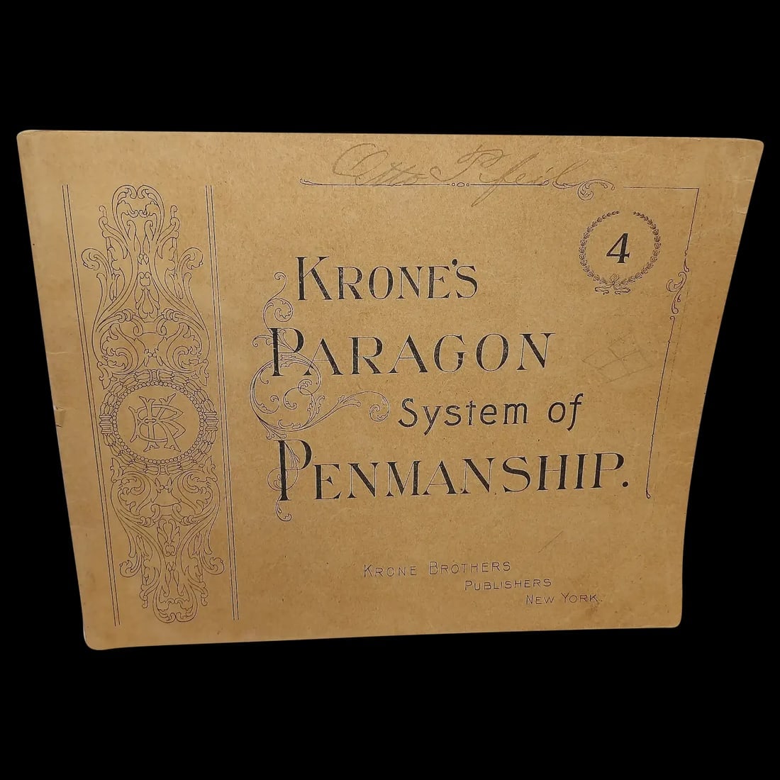Antique KRONE'S PARAGON Penmanship Copybook: Original late 19th/early 20th-century student's school penmanship book. Features Krone's Paragon system with pristine examples of cursive script. Item ID: ls008706. Shipping:Domestic: Flat-rate of