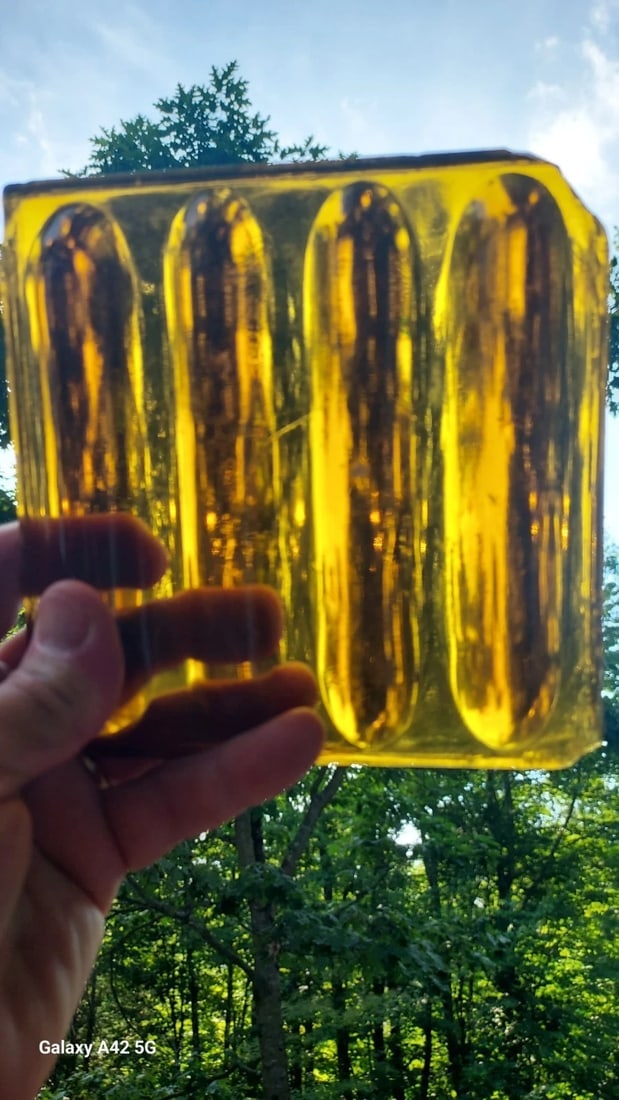 Antique Colored Glass Panel: Great looking piece in good condition. Old colored glass panel. Not sure the purpose. I have amber and yellow. shipping will be adjusted. Shipp two same price. Measures 6 x 6 x 1/2" .Shipping costs