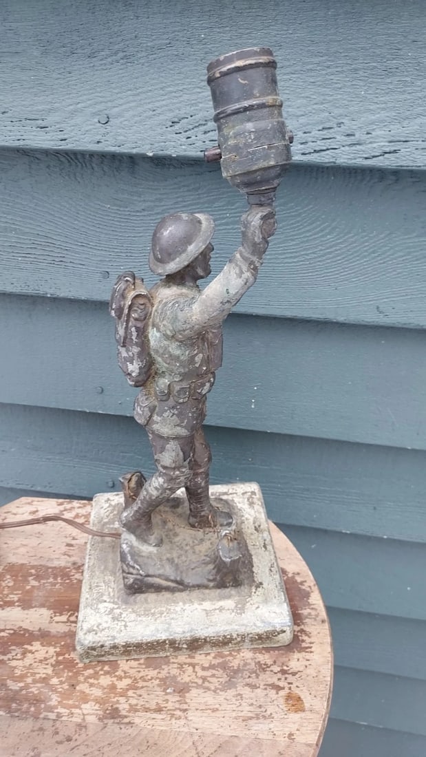Figural Lamp Doughboy WWI 1920 Metal Lamp Base - 2