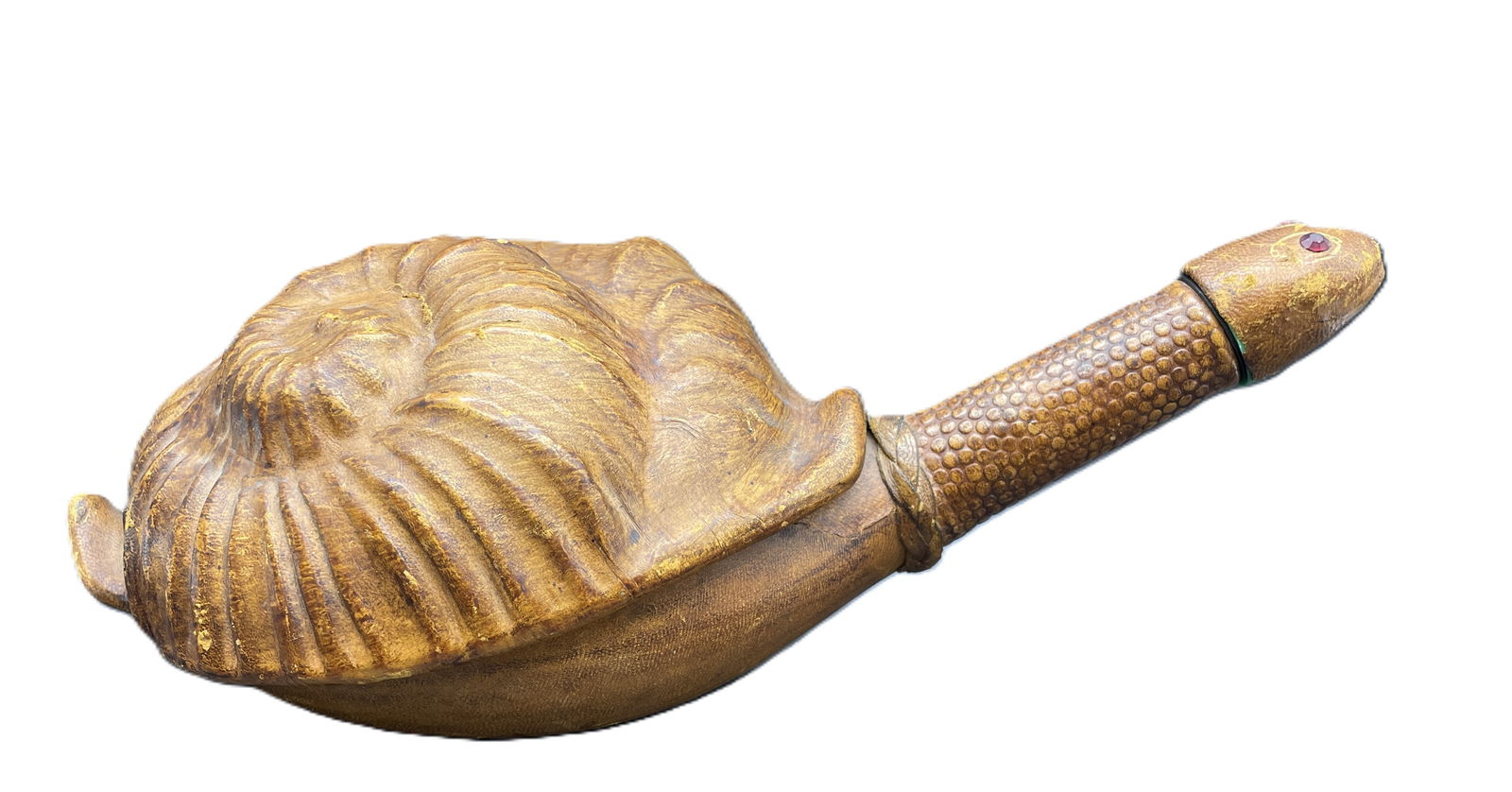 Vintage Brevettato Italian Snail Leather Covered Liquor Wine Decanter Bottle 14": Date/Period: unknownDimension: Approx. 4" tall x 14" long x 6" wideMaterial: wood, leather, glassAdditional Information: The Vintage Brevettato Italian Snail shaped, Leather Covered Decanter is a