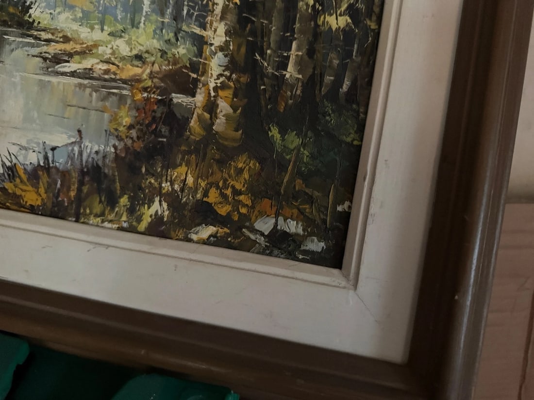 Vintage Sunny, Autumn Riverside Forest, Oil on Canvas, signed L.Kanghoon - 2