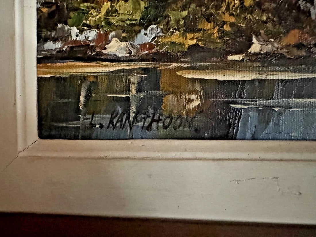 Vintage Sunny, Autumn Riverside Forest, Oil on Canvas, signed L.Kanghoon - 4