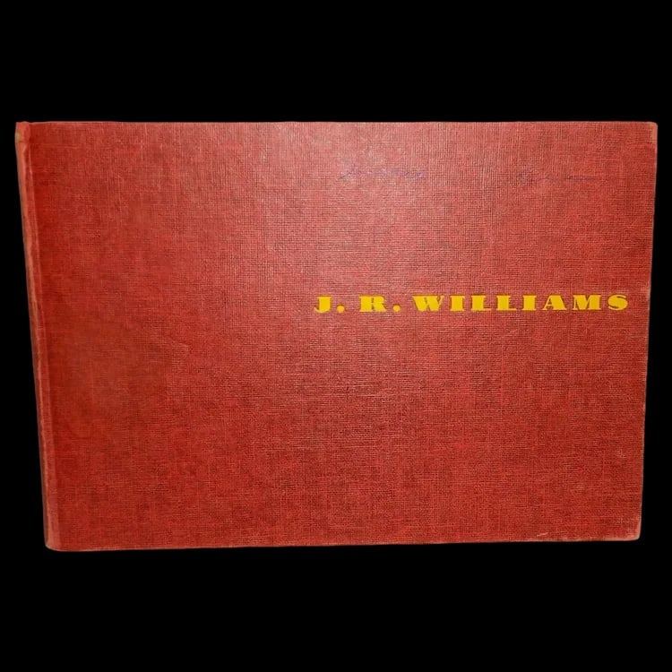 Cowboys Out Our Way – Cartoon Book by J.R. Williams: 1951 Charles Scribner's Sons edition of 'Cowboys Out Our Way' cowboy cartoons. Introduction by J. Frank Dobie. Popular niche collectible for western enthusiasts. Red and gold cover. 