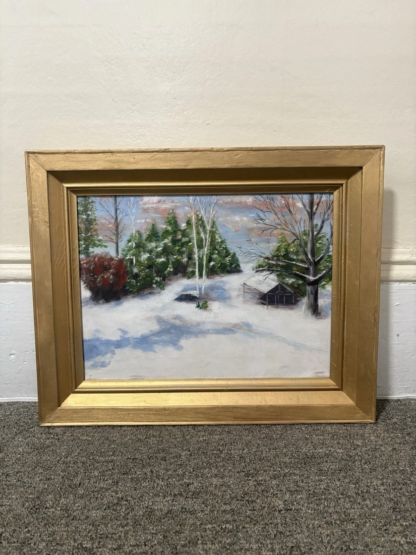 M L Beck Oil On Cavas Winter Landscape Marlboro Nh Painting: The frame measures 20 5/8” x 16 5/8” and the canvas measures 16” x 12”. It is marked on the verso. (ML beck marlboro nh) It is in good condition and is being sold as is 