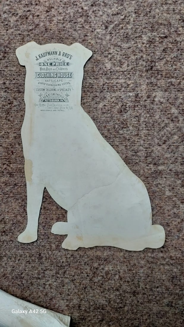 Antique Die Cut Advertising Piece Figural Dog Clothes Clothier 13" pug terrier - 3