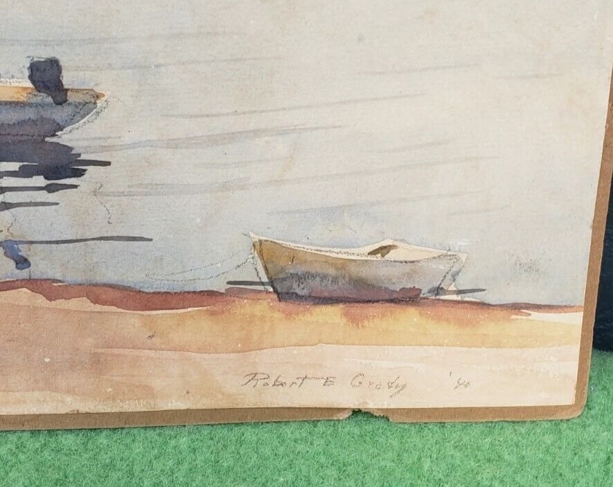 Coastal Maine fisherman Dock 1940 watercolor painting Grady - 2