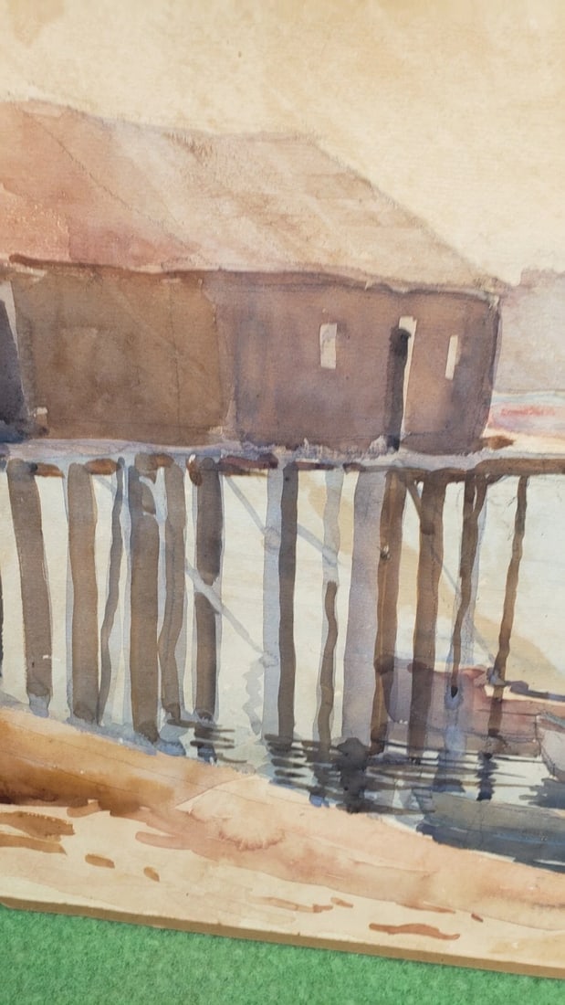 Coastal Maine fisherman Dock 1940 watercolor painting Grady - 3