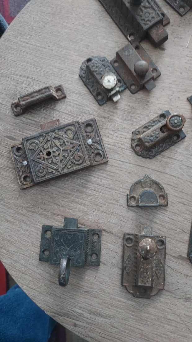 Antique Cabinet hardware Latch Dead Bolt 20 Pieces rare - 2