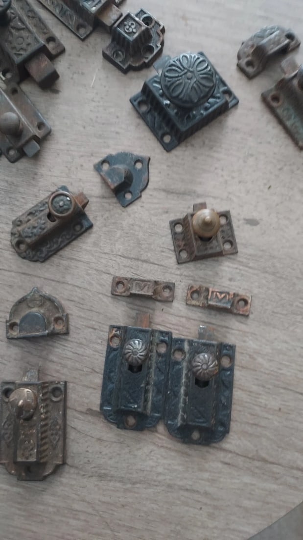 Antique Cabinet hardware Latch Dead Bolt 20 Pieces rare - 3