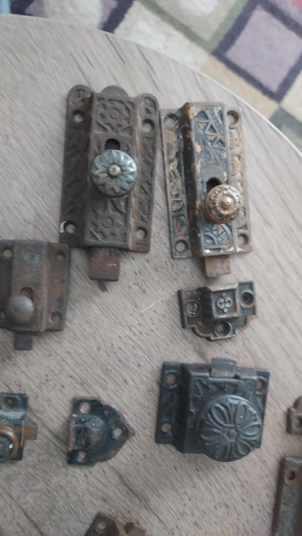 Antique Cabinet hardware Latch Dead Bolt 20 Pieces rare - 4
