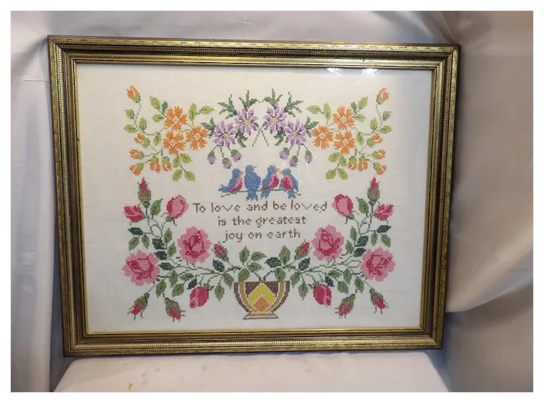 Vintage Romantic Needle Point Framed - 2