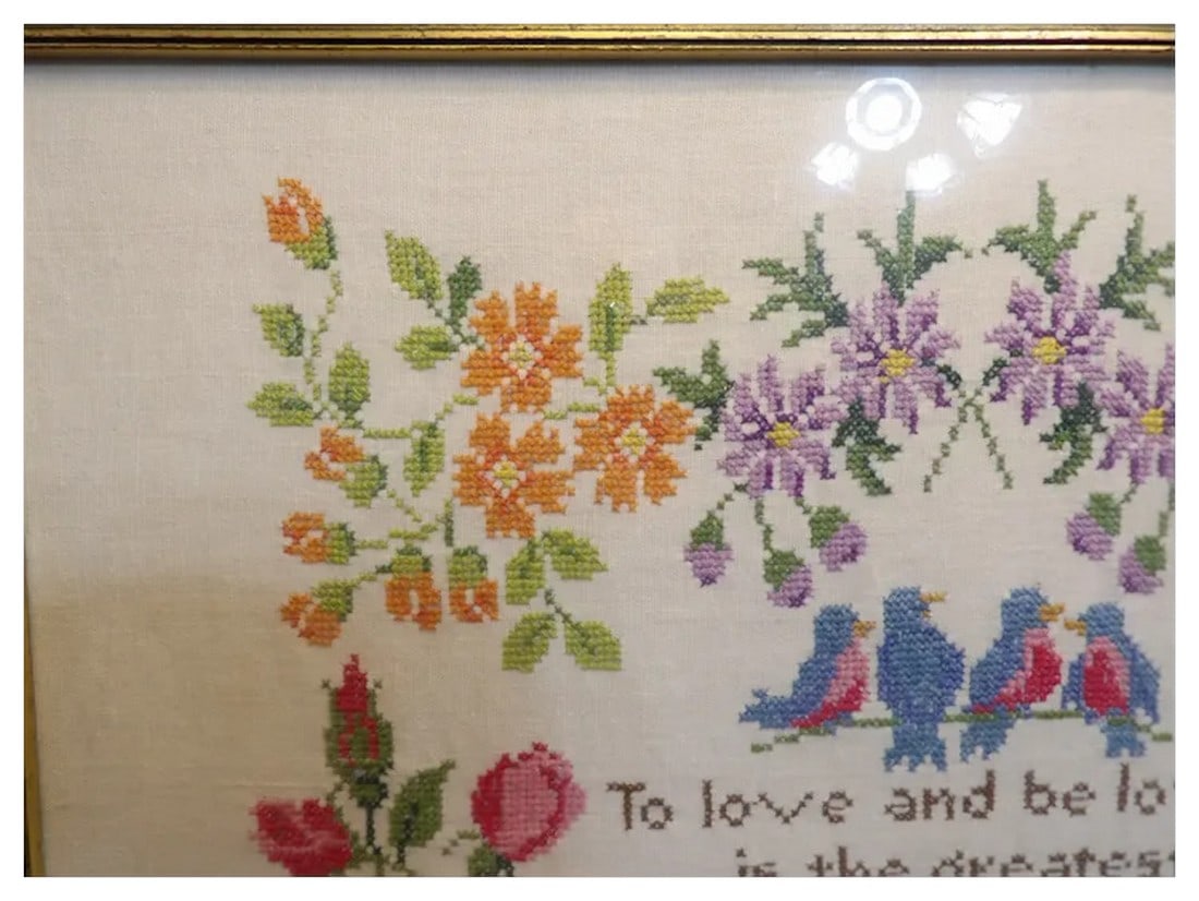 Vintage Romantic Needle Point Framed - 3
