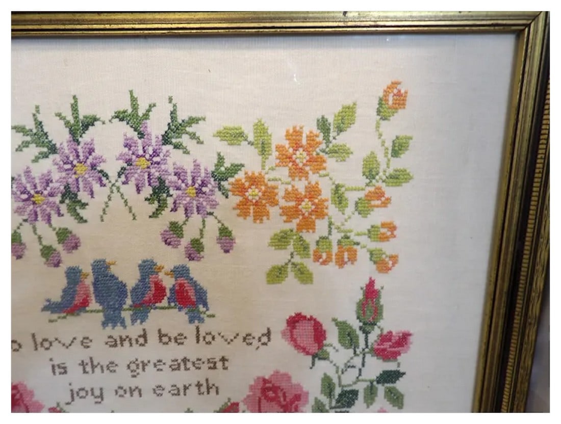 Vintage Romantic Needle Point Framed - 5